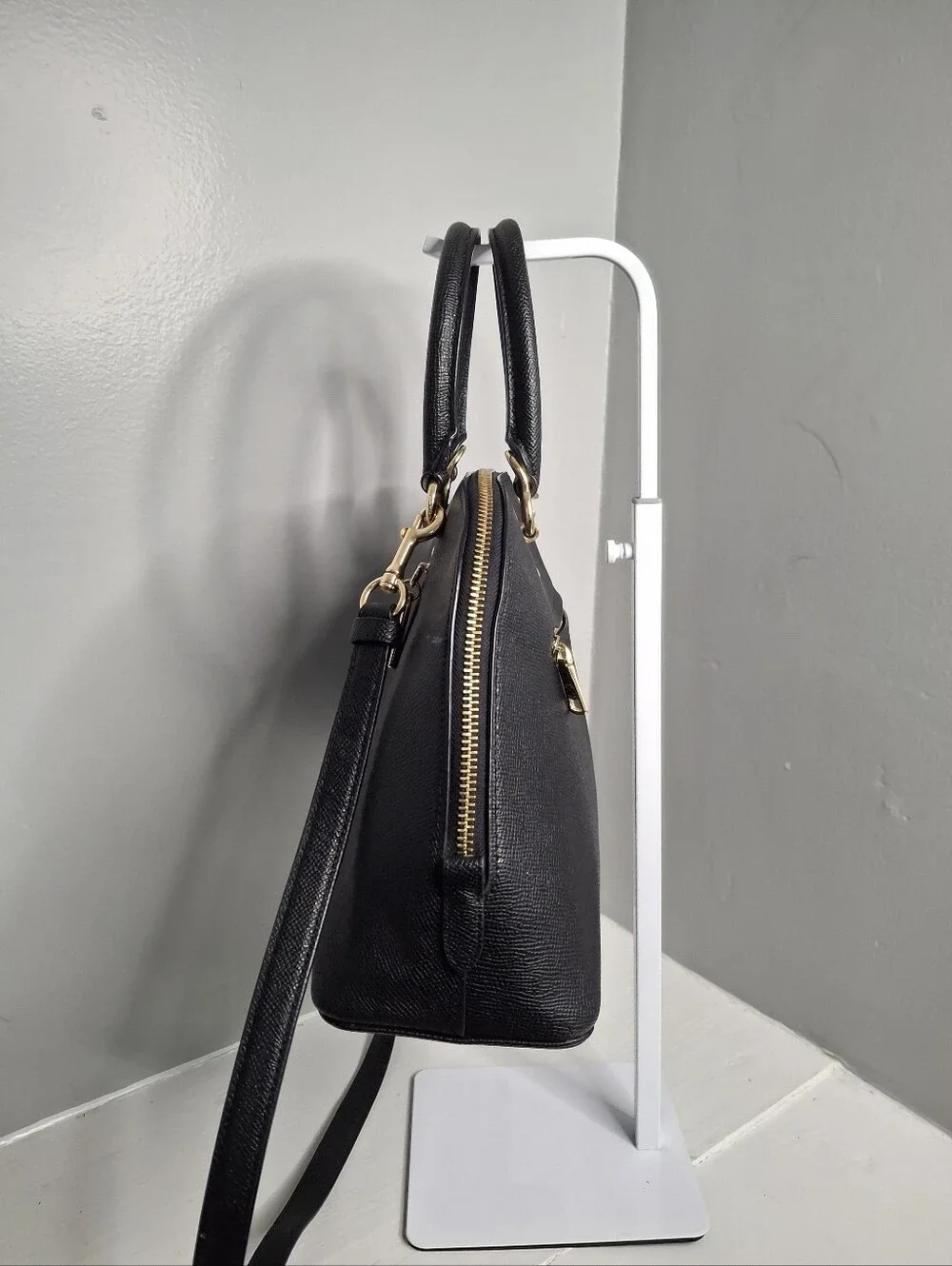 Coach Katy Satchel Black Leather Top Handle Crossbody EUC